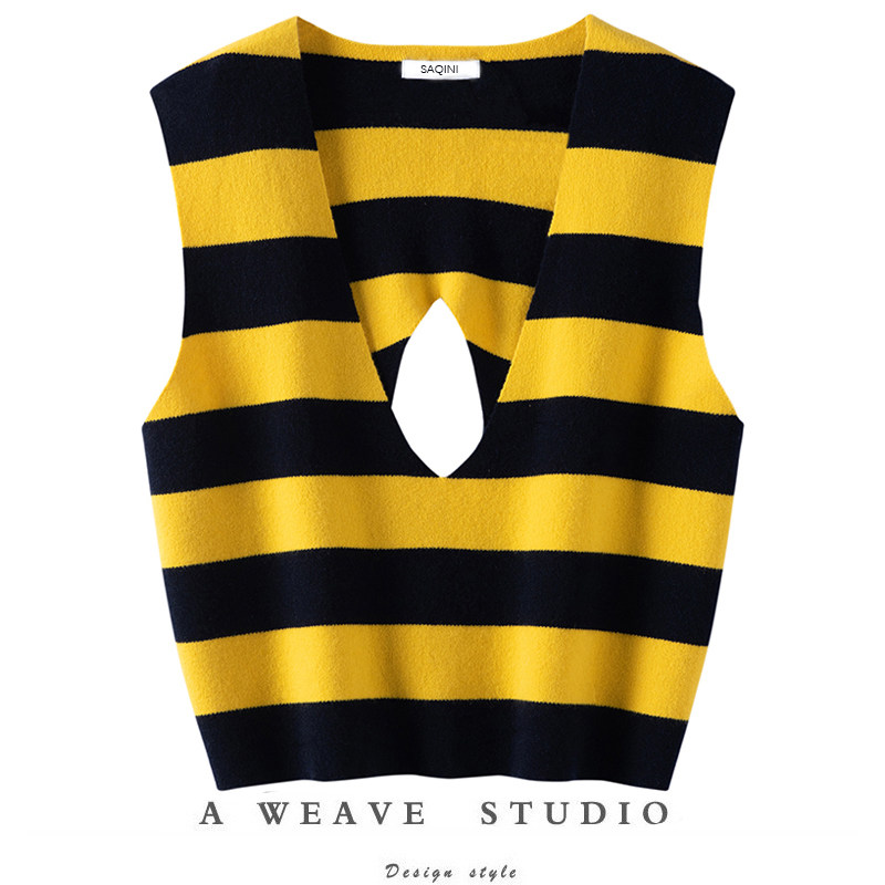 萨琪尼〓绒+〓条纹V领后背镂空廓形羊绒背心毛衣女2022秋冬,女装/女士精品,羊绒衫,淘宝优惠券,粉丝福利购,淘宝优惠卷