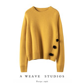 品质感满满 加厚 女圆领纯羊绒毛衣宽松冬新款 侧边毛球装 饰羊绒衫