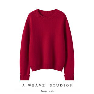 加厚新款 Chao嗲 纯羊绒毛衣女圆领山羊绒衫 车厘子红 那一件