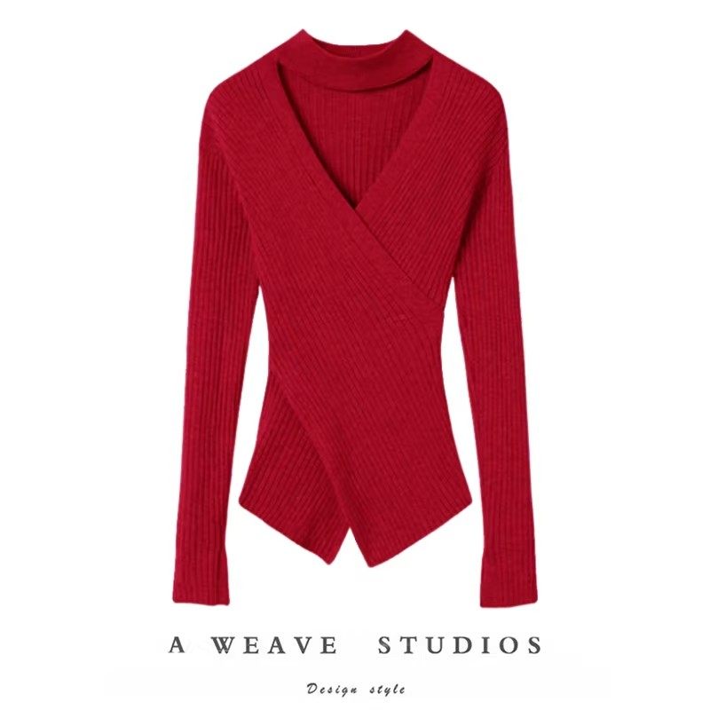 美得不要不要！不规则交叉V领挂脖羊绒针织衫女修身纯羊绒打底衫,女装/女士精品,羊绒衫,淘宝优惠券,粉丝福利购,淘宝优惠卷