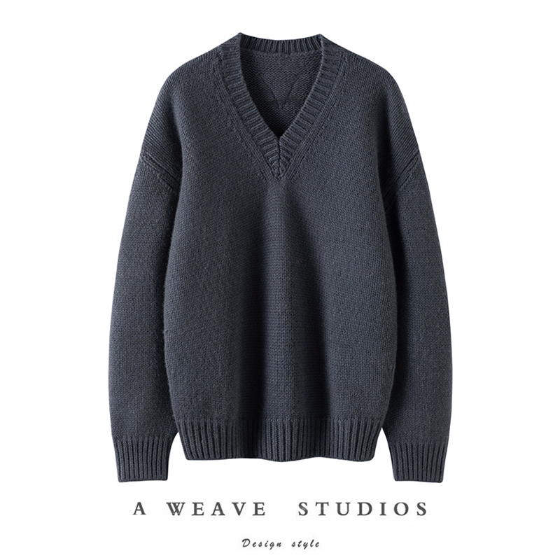 100%纯山羊绒针织衫加厚宽肩廓形
