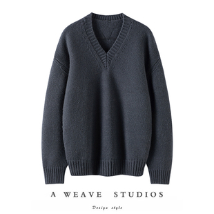 太迷人匠心好穿 加厚宽肩廓形V领羊绒毛衣 100%纯山羊绒针织衫