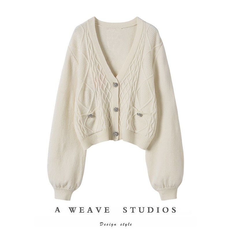 尽显知性优雅魅力~新款灯笼袖V领纯山羊绒绞花针织开衫女,女装/女士精品,羊绒衫,淘宝优惠券,粉丝福利购,淘宝优惠卷