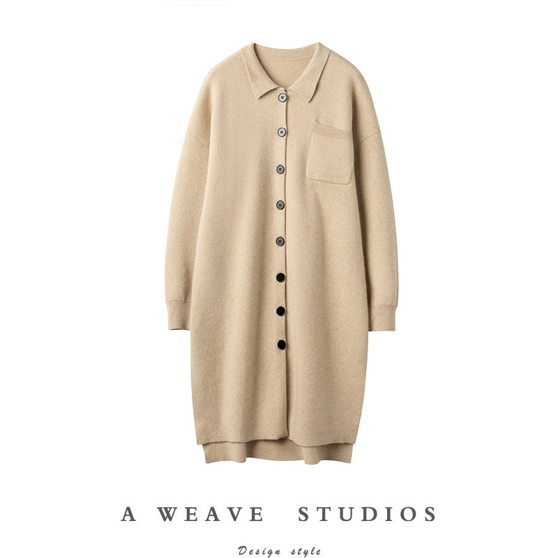 时尚百搭~大克重加厚！羊绒开衫女纯羊绒衫中长款连衣裙宽松外套