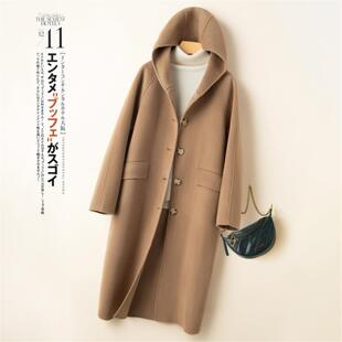 韩版大码连帽双面羊绒大衣女高端中长款秋冬纯羊毛呢外套宽松呢子