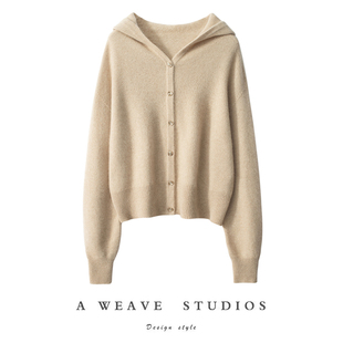 爱到痴狂!全成型毛衣外套女连帽针织纯羊绒开衫宽松休闲上衣