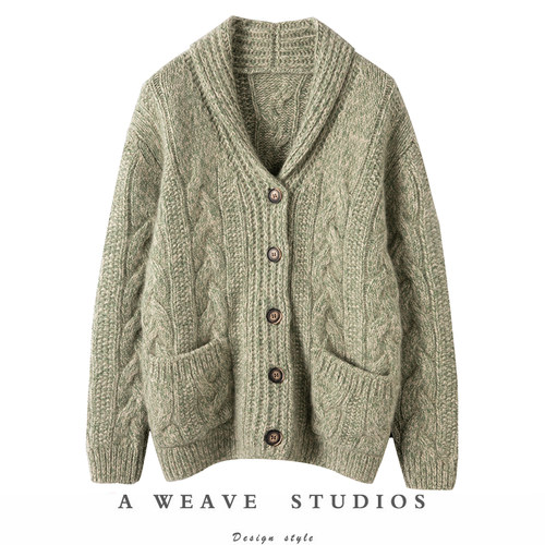 加厚羊绒开衫女粗棒针毛衣外套