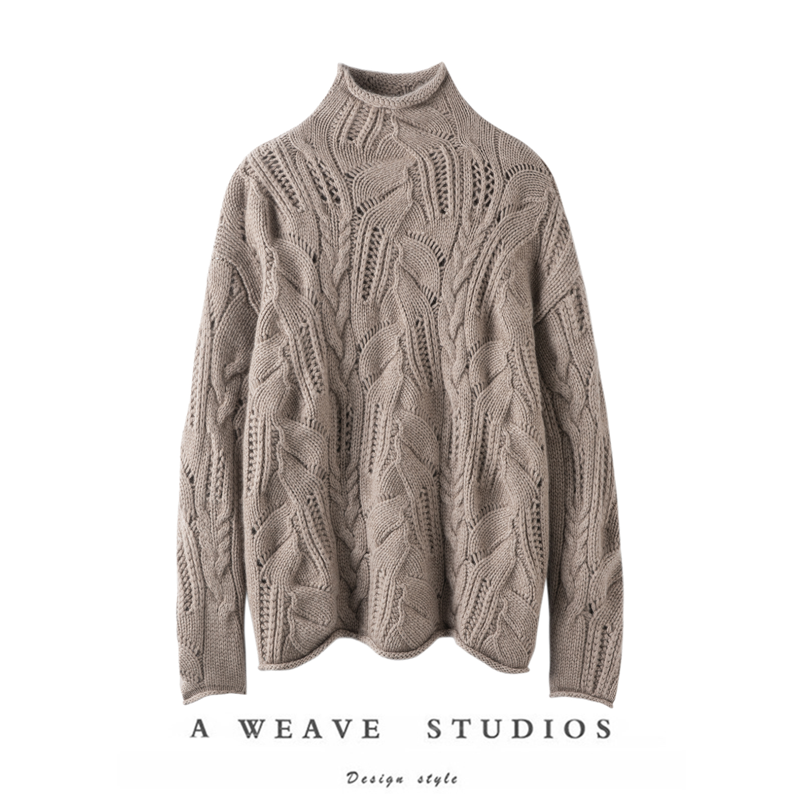 镂空半高领时尚纯山羊绒衫