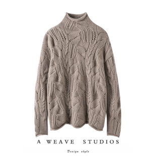 库存告急 ！温婉100%纯山羊绒衫女镂空秋冬半高领时尚纯色针织衫