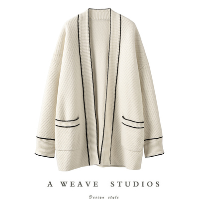 加厚撞色羊绒针织开衫女