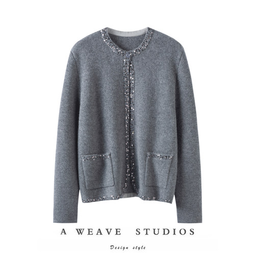 针织开衫外套萨琪尼立领时髦魅力