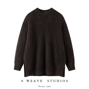 寒冬bi入貉绒圆领下摆开叉毛衣暖超貂绒衫 万人迷 北美小动物