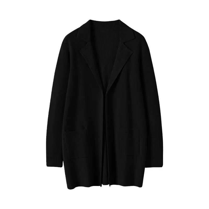 上身气质绝了！2025新品100%纯山羊绒中长款西装领羊绒针织开衫女