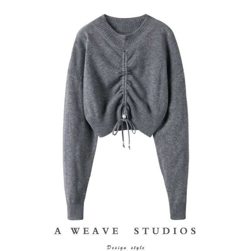 萨琪尼〓绒+〓深灰色可调节抽绳中领短款羊绒毛衣女2025秋冬新款,女装/女士精品,羊绒衫,淘宝优惠券,粉丝福利购,淘宝优惠卷