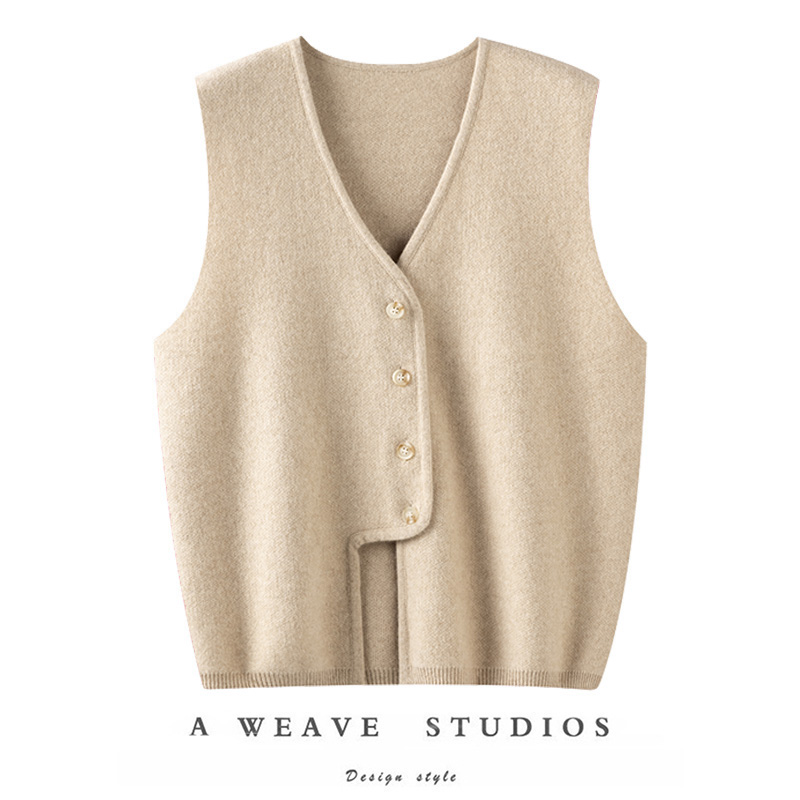 V领纯山羊绒坎肩女纯羊绒