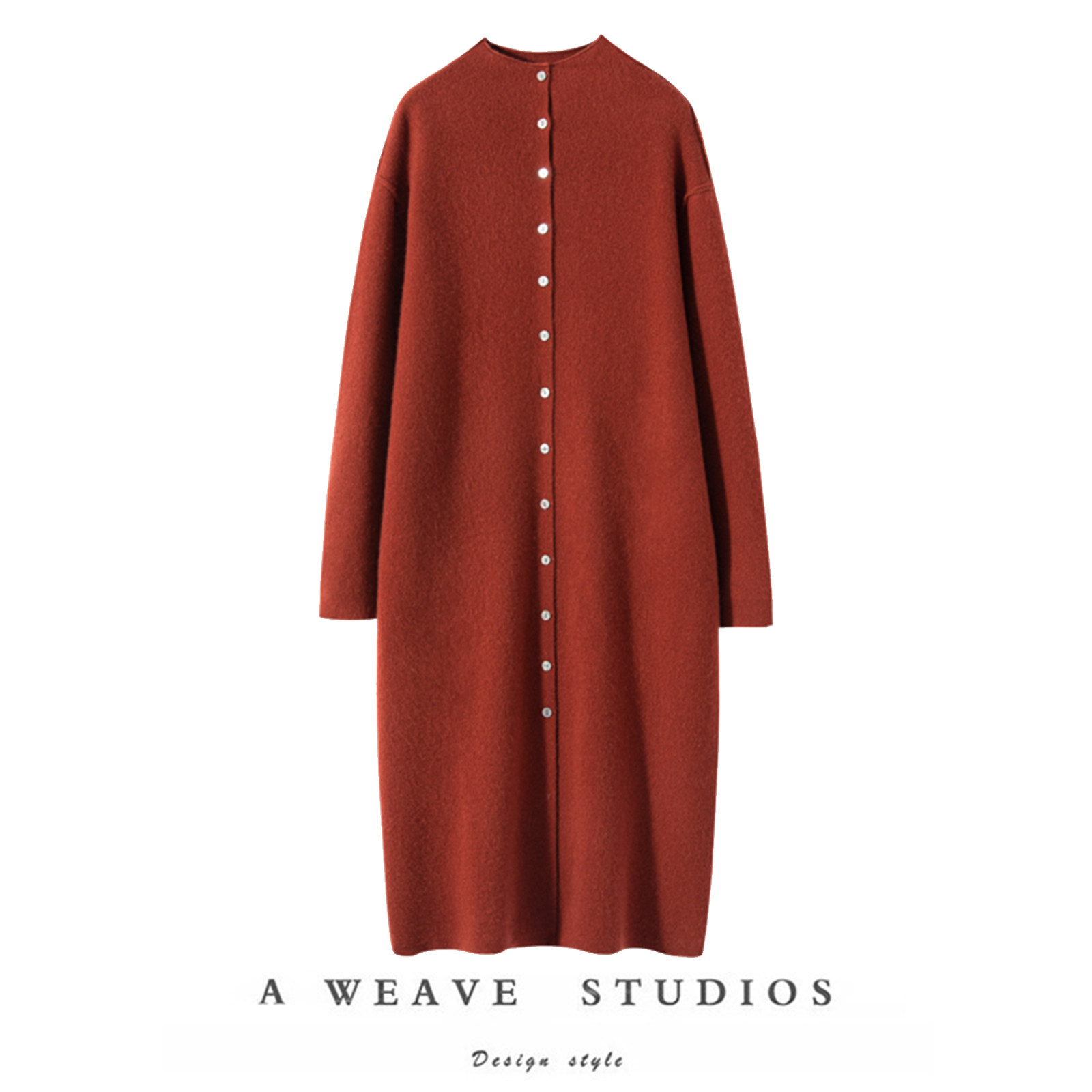 萨琪尼气质出众简约厚款羊绒连衣裙女士中长款羊毛毛衣外套过膝