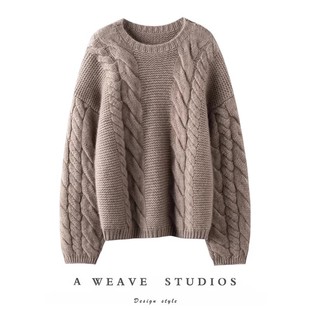 太好穿了！显瘦新贵~重磅加厚粗棒针羊绒衫女圆领纯羊绒毛衣宽松
