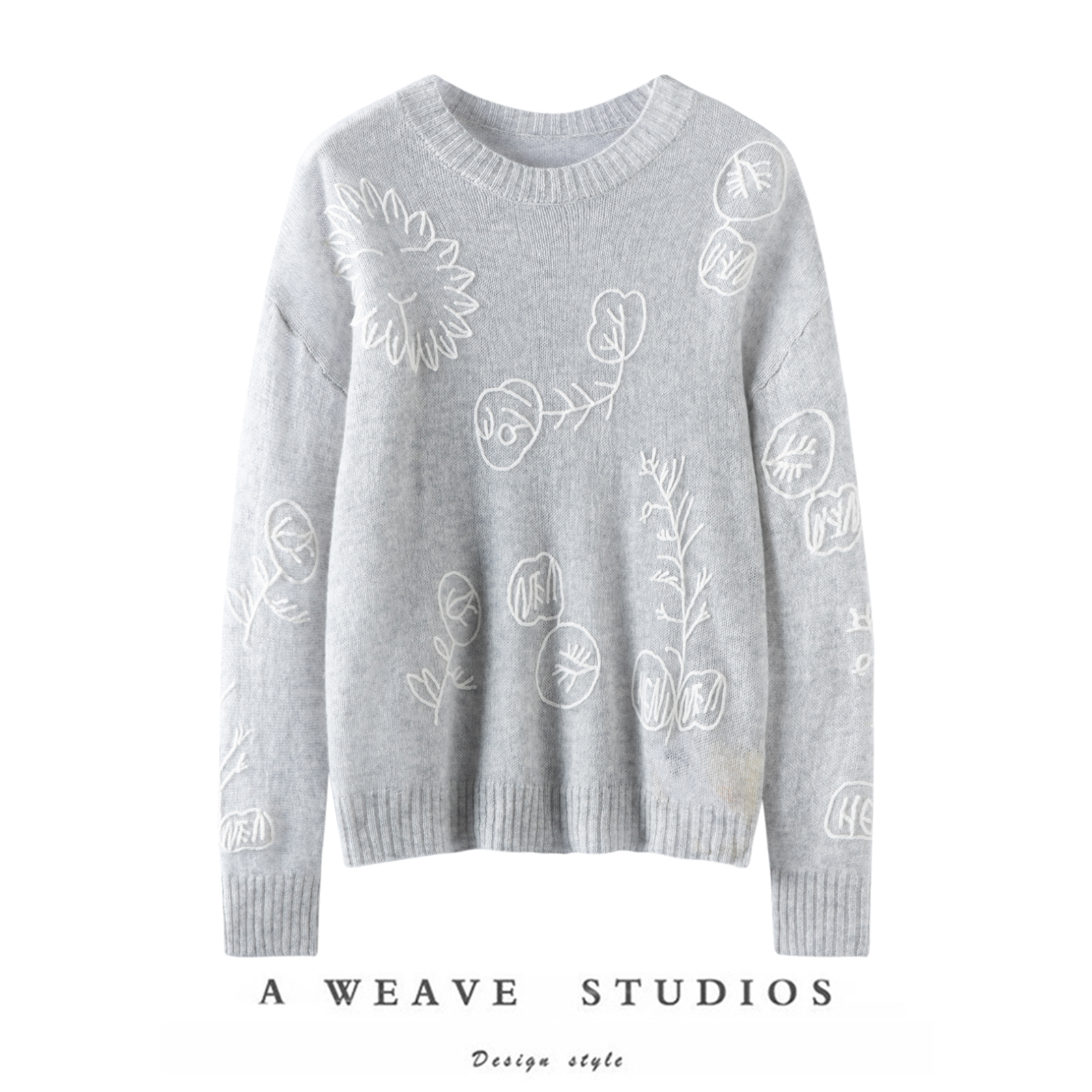 萨琪尼官方正品~100%山羊绒刺绣提花慵懒百搭针织羊绒衫上衣套头