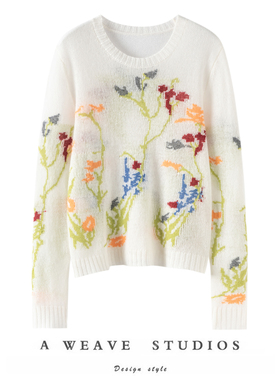 上身WU敌美感！小众设计法式复古提花薄款100%羊绒衫上衣