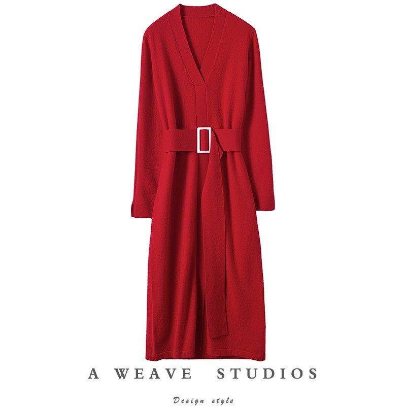 气场颜值担当！V领纯羊绒连衣裙女羊绒衫中长款毛衣系带开叉秋冬,女装/女士精品,羊绒衫,淘宝优惠券,粉丝福利购,淘宝优惠卷