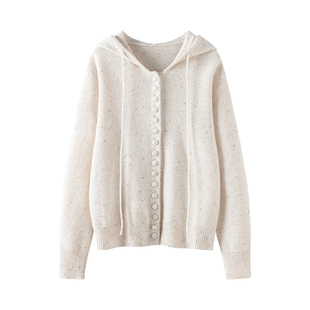 经典法式风!100%纯山羊绒点子纱定制包扣经典连帽山羊绒衫女