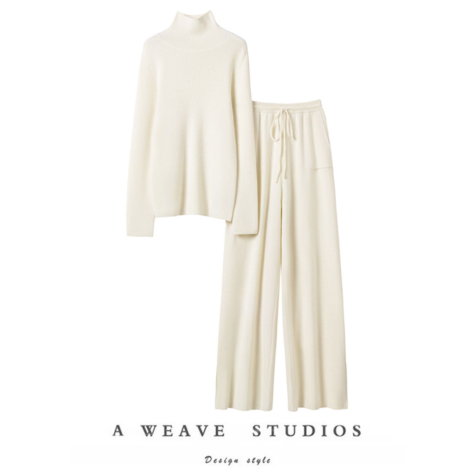 非常抬气质~2026春新款高领羊绒衫女纯羊绒毛衣直筒阔腿裤子套装,女装/女士精品,羊绒衫,淘宝优惠券,粉丝福利购,淘宝优惠卷