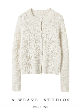 轻礼服！光泽感高萨琪尼浮雕羊绒衫女开衫白色100%山羊绒针织