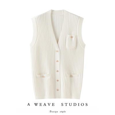 高端定位！气质V领100%纯山羊绒开衫背心女羊绒毛衣针织马甲坎肩