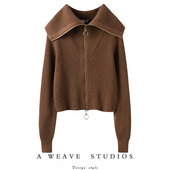 时髦与日常 纯羊绒复古美拉德大翻领拉链毛衣针织开衫 兼备 新款