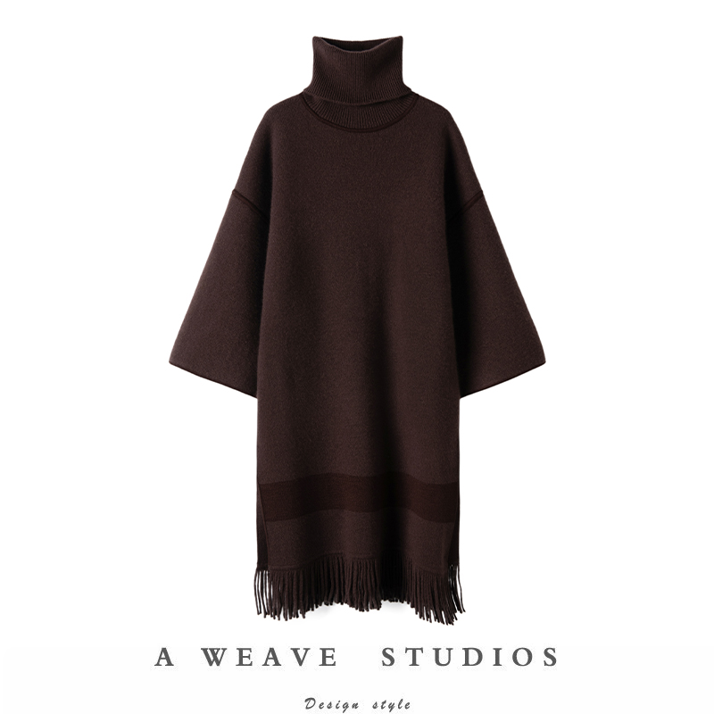 高领流苏纯山羊绒打底衫