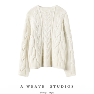 Gao端，美的任性！手工编织大麻花全羊绒衫廓形毛衣女粗针半高领