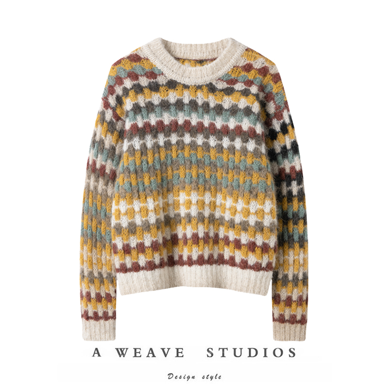 美拉德羊绒毛衣锦鲤绞花针织衫