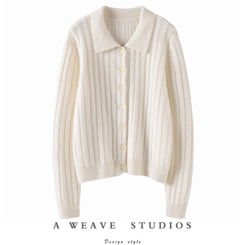 SQN加厚100%纯山羊绒衫女开衫翻领显瘦秋冬宽松毛衣针织开衫外套