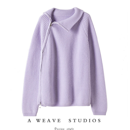 拉链100%纯山羊绒针织开衫