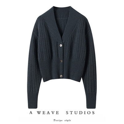 大V领羊绒开衫女短款纯羊绒