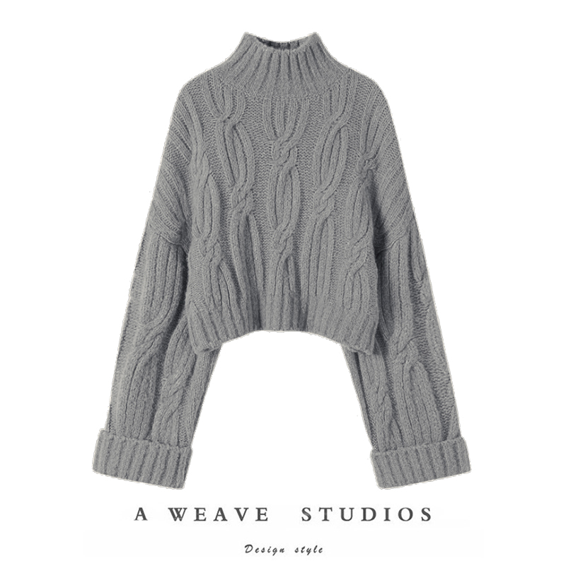 简约而别致~2025新款半高领短款毛衣女加厚外穿宽松慵懒风针织衫