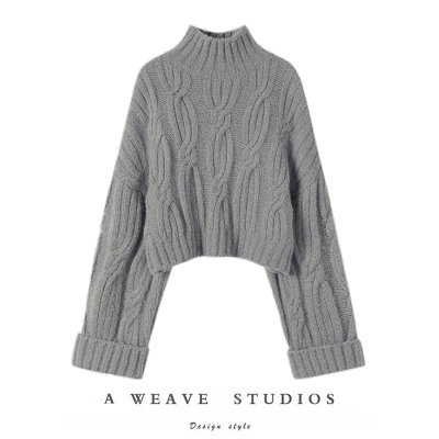 简约而别致~2025新款半高领短款毛衣女加厚外穿宽松慵懒风针织衫