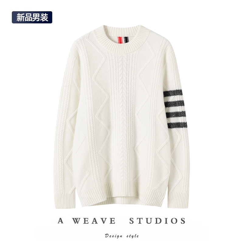 风度翩翩~100纯羊绒衫男圆领加厚时尚休闲针织衫毛衣男打底毛衣