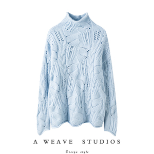 温婉时髦气质~100%纯山羊绒衫女镂空秋冬半高领时尚纯色针织衫