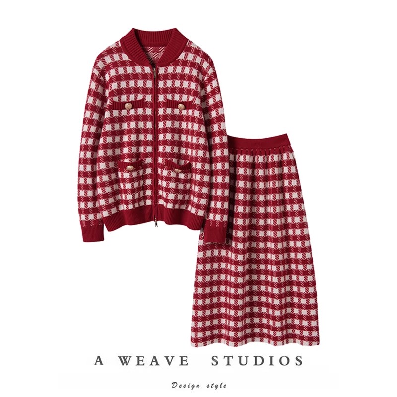 加厚羊绒开衫半身裙毛衣两件套装