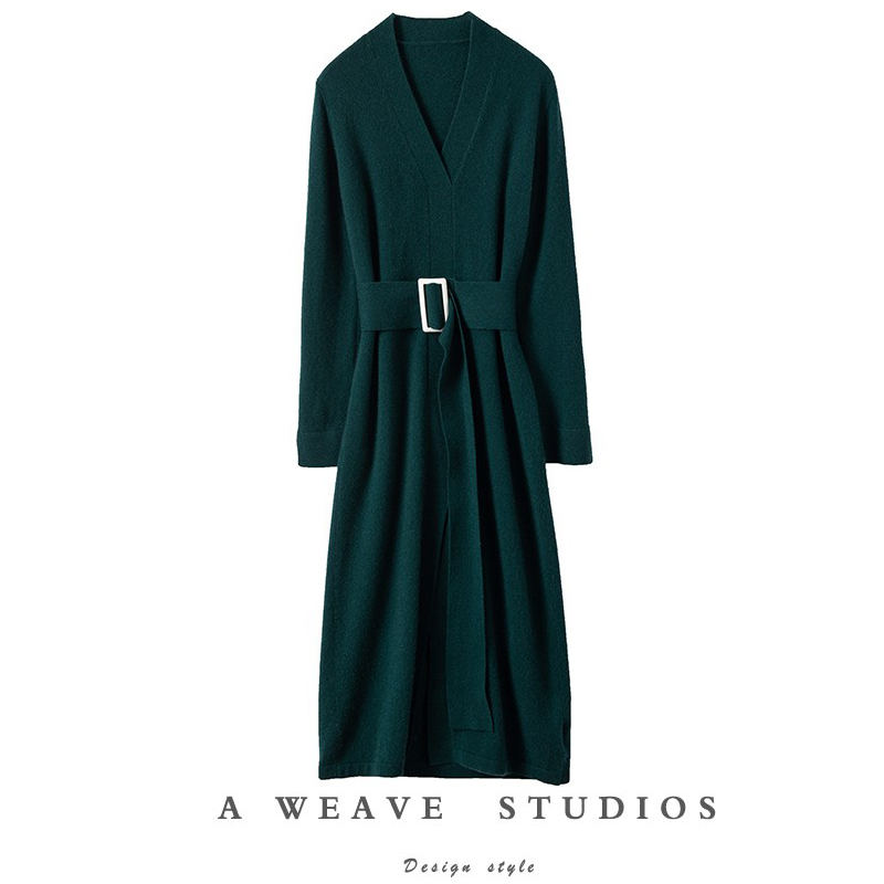 连衣裙女羊绒衫中长款毛衣秋冬