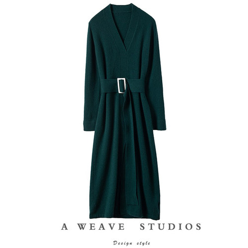 连衣裙女羊绒衫中长款毛衣秋冬