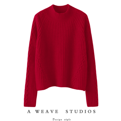 100纯山羊绒半高领宽松纯羊绒