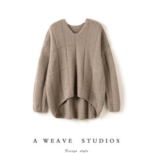 难挡它的人气~前短后长加厚羊绒衫女V领纯羊绒毛衣宽松慵懒风冬