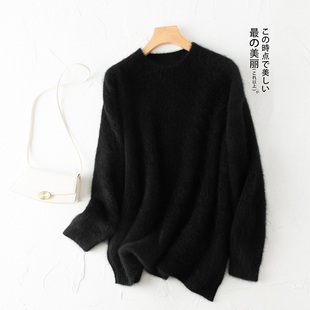 寒冬bi入貉绒圆领下摆开叉毛衣暖超貂绒衫 万人迷 北美小动物