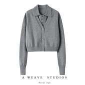 时装 两件套2025秋冬新款 通鉴 中灰色Polo领纯山羊绒针织背心开衫