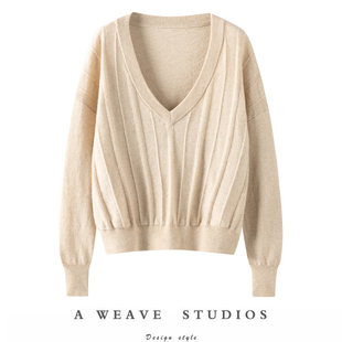颜值与内涵共存~100%纯山羊绒V领套头针织羊绒衫女针织毛衣秋冬
