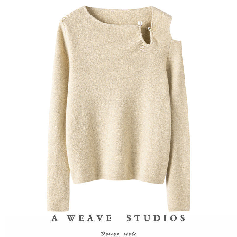 强烈推荐！圆领镂空露肩羊绒针织衫女秋冬100%纯山羊绒气质上衣,女装/女士精品,羊绒衫,淘宝优惠券,粉丝福利购,淘宝优惠卷