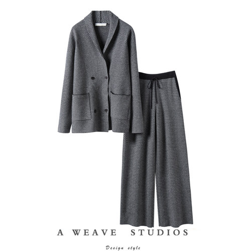 波普人字纹印花开衫外套阔腿裤