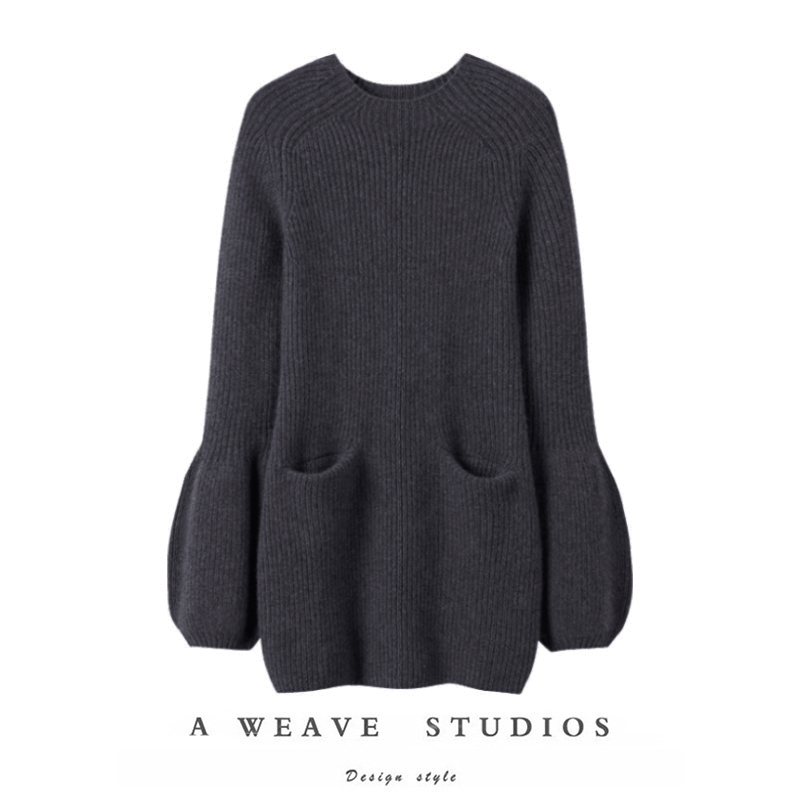 厚羊绒衫女圆领修身纯羊绒裙子